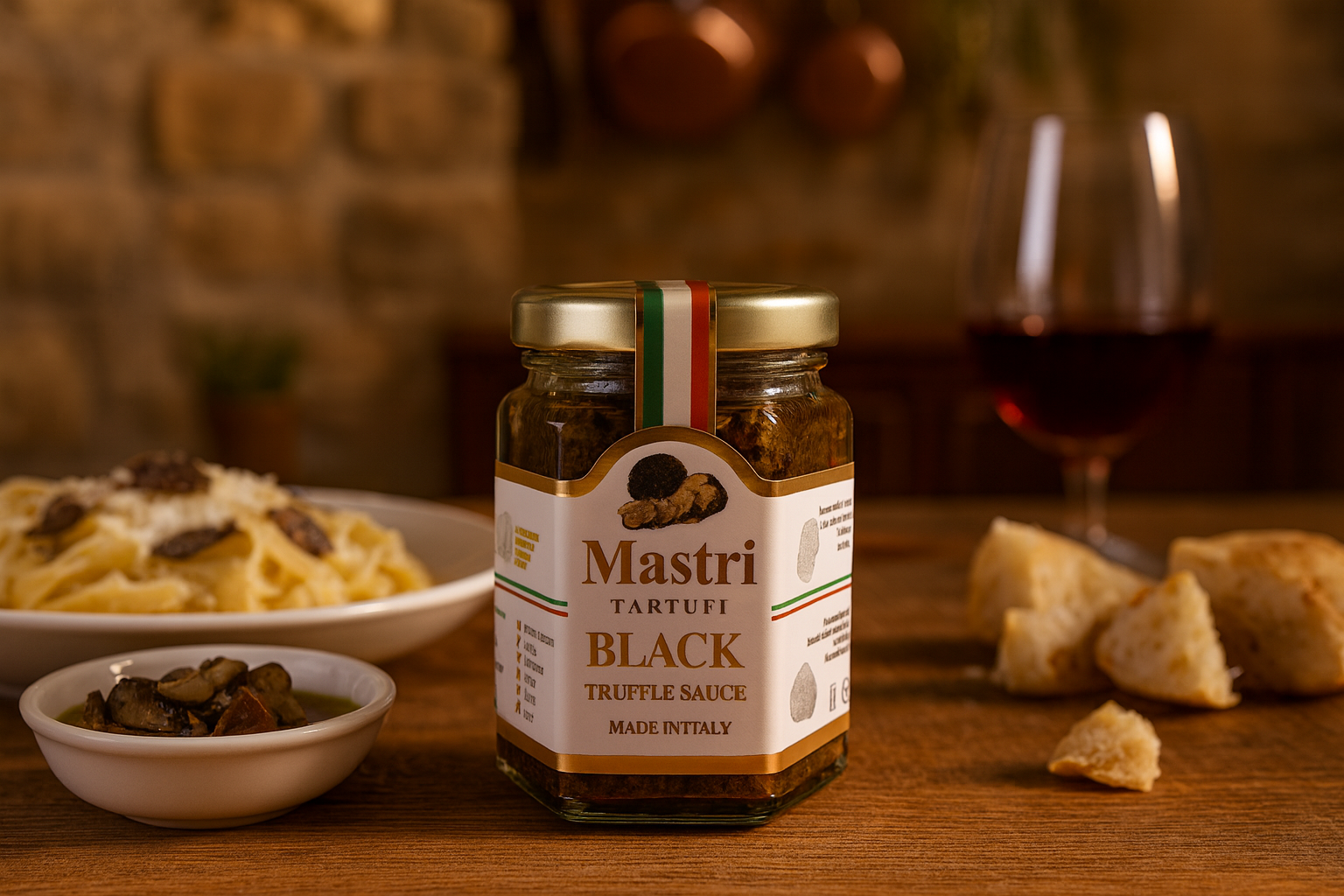 Black Truffle Sauce Product - Elegant packaging design and appetizing sauce texture